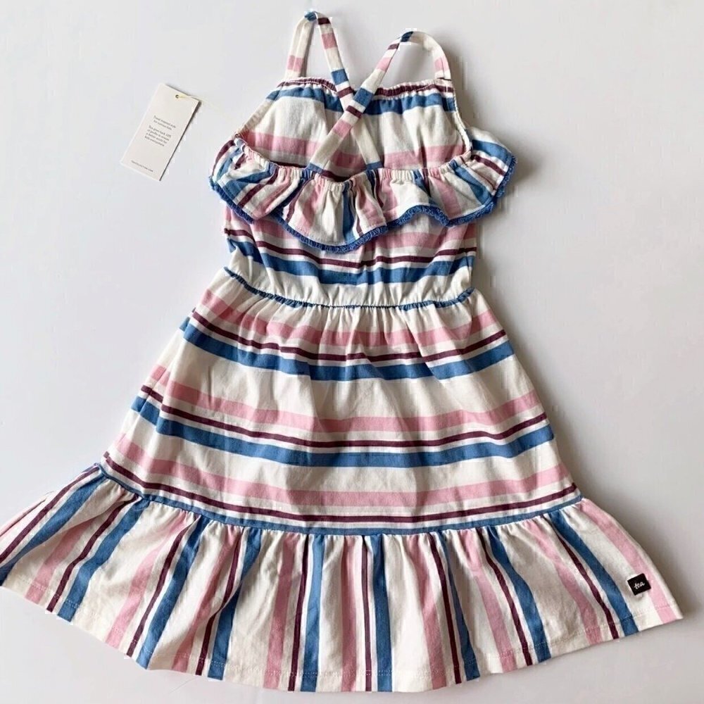 NWT Tea Collection Striped Ruffle Girl Dress 2T - Picture 2 of 6